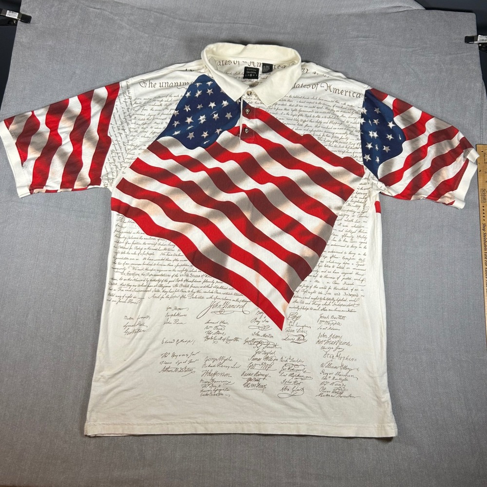 Cotton Traders Mens 3XLT Polo Shirt American Flag Declaration Independence USA